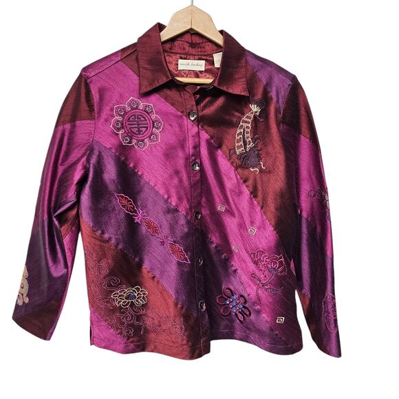 Marsh Landing Womens Asian Inspired Patchwork Jacket Size Med Embroidere Artsy - Picture 1 of 9